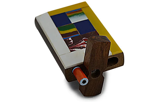 Handmade Wooden Abstract Tiles Dugout w/ One Hitter - Discreet Smoker