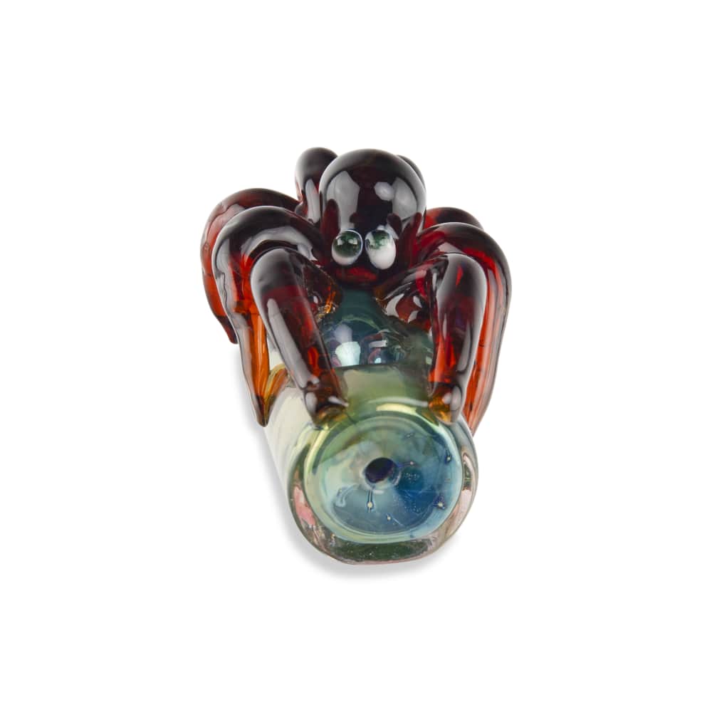 Custom Glass 5” Gold Fumed Red Octopus Hand Pipe - Discreet Smoker
