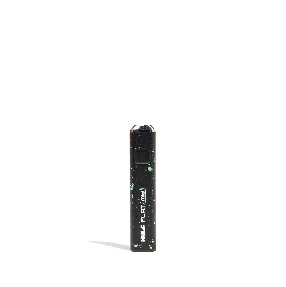 Wulf Mods Flat Mini Cartridge Battery in black with green accents, showing the device's Vaporizer function.