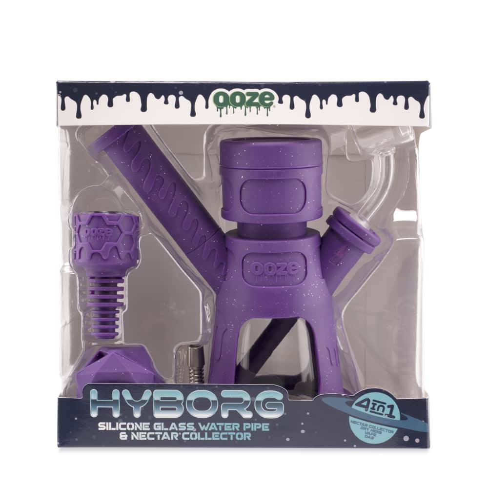 Ooze Hyborg Silicone Glass 4-in-1 Hybrid Water Pipe and Nectar Collector - Discreet Smoker