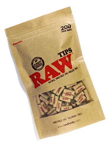RAW Natural Unrefined Pre-Rolled Filter Tips - 1 Bag of 200 Tips - Discreet Smoker