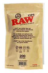 RAW Natural Unrefined Pre-Rolled Filter Tips - 1 Bag of 200 Tips - Discreet Smoker