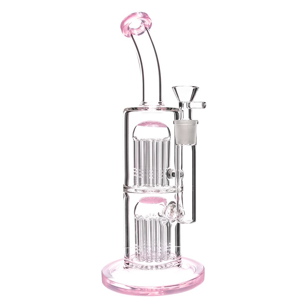 Medusa Customs 11" Double Jellyfish (Curved) Pink Bong - Discreet Smoker