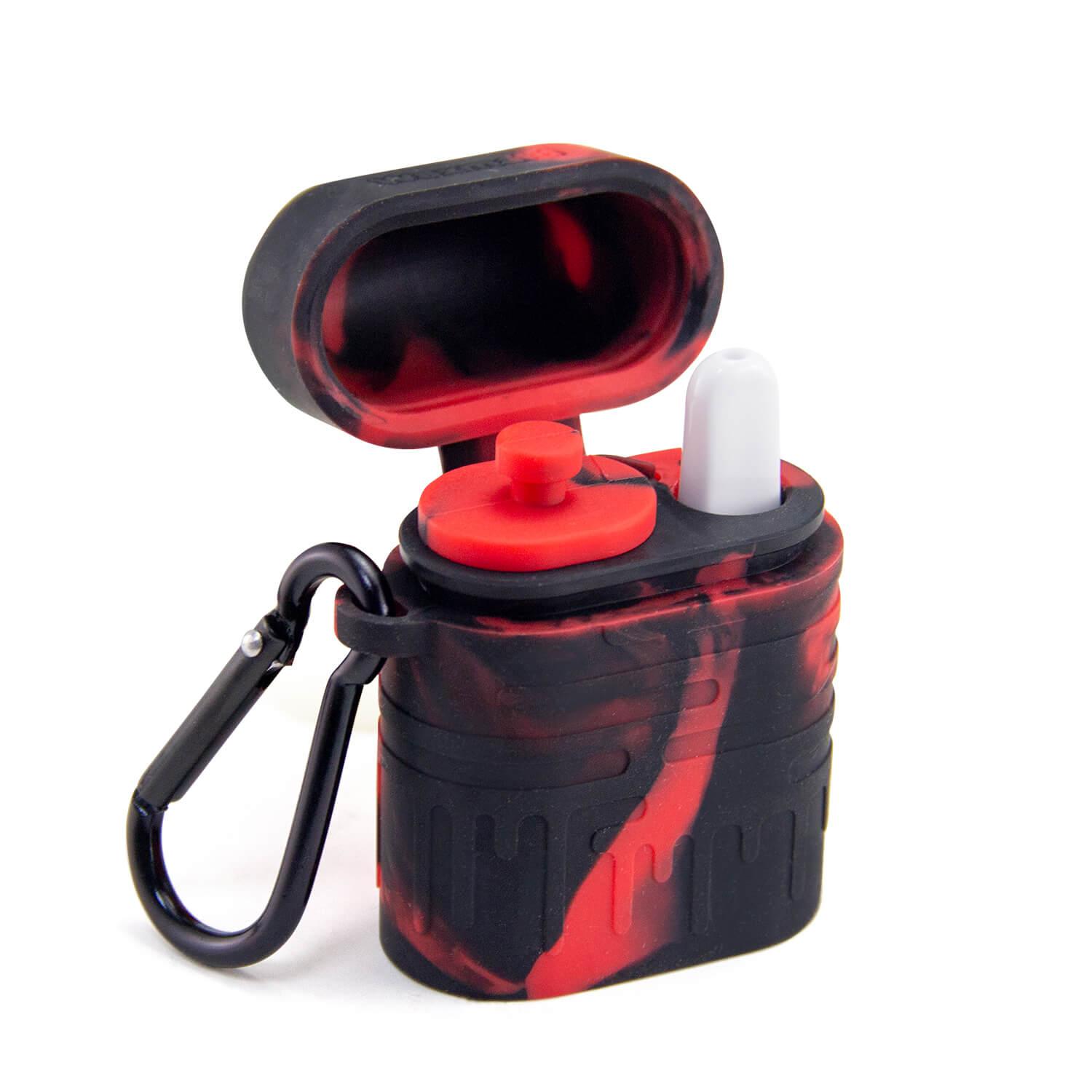 Silicone Dugout with One Hitter - Red/Black - Discreet Smoker