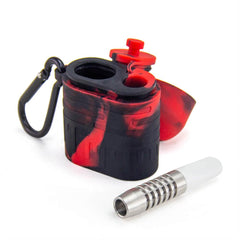 Silicone Dugout with One Hitter - Red/Black - Discreet Smoker