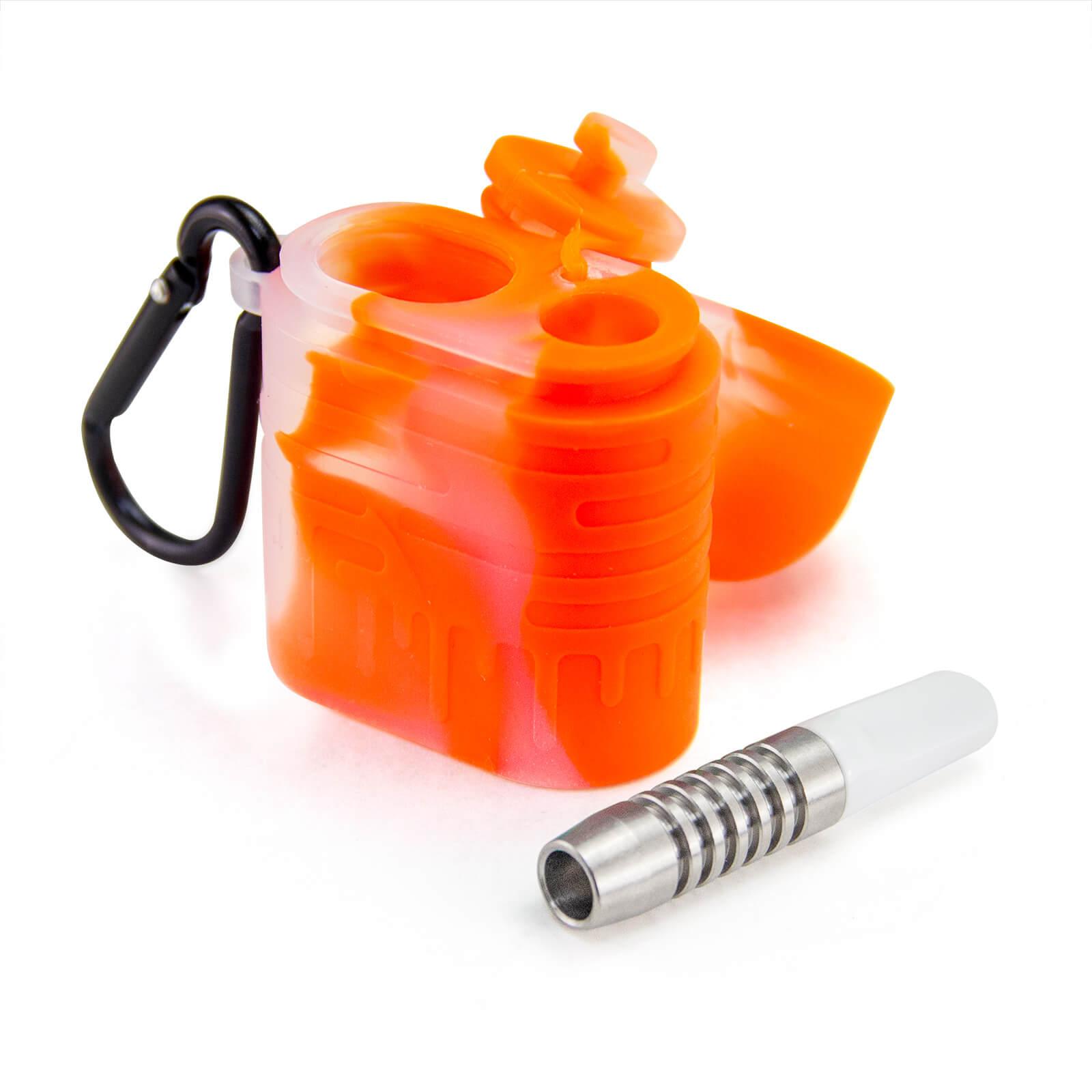 Orange Silicone One Hitter Dugout With Keychain - Discreet Smoker