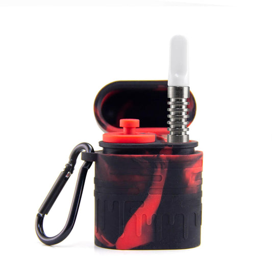 Silicone Dugout with One Hitter - Red/Black - Discreet Smoker
