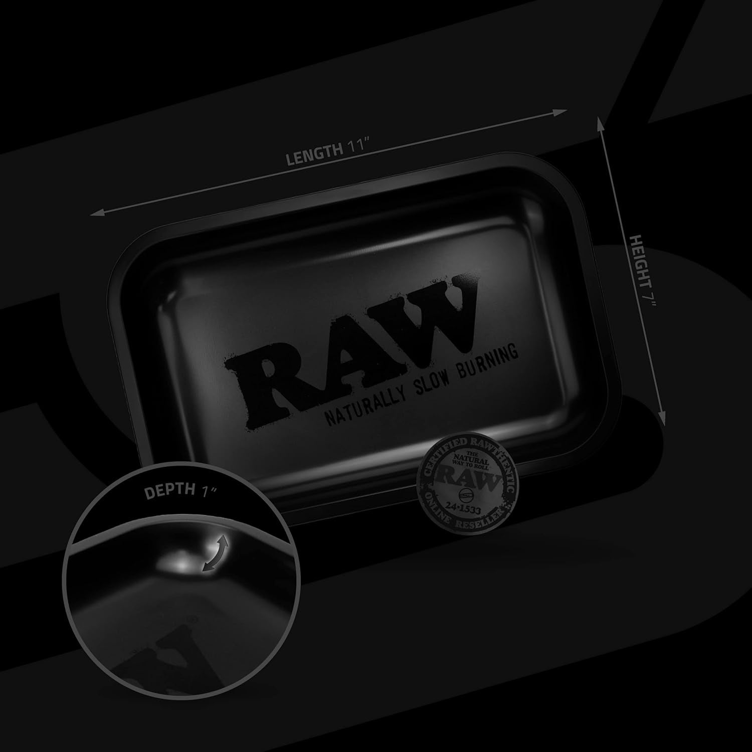 Matte Black Murder'D Cigarette Rolling Tray | Size - Small | Elegant and Sleek Black on Black Finish with Smooth Rounded Edges