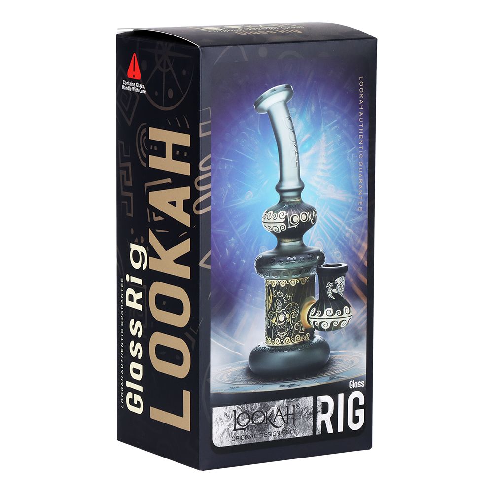 Lookah Glass Sacred Turtle Black Etched Glass Water Pipe - 7" / 14mm F - Discreet Smoker