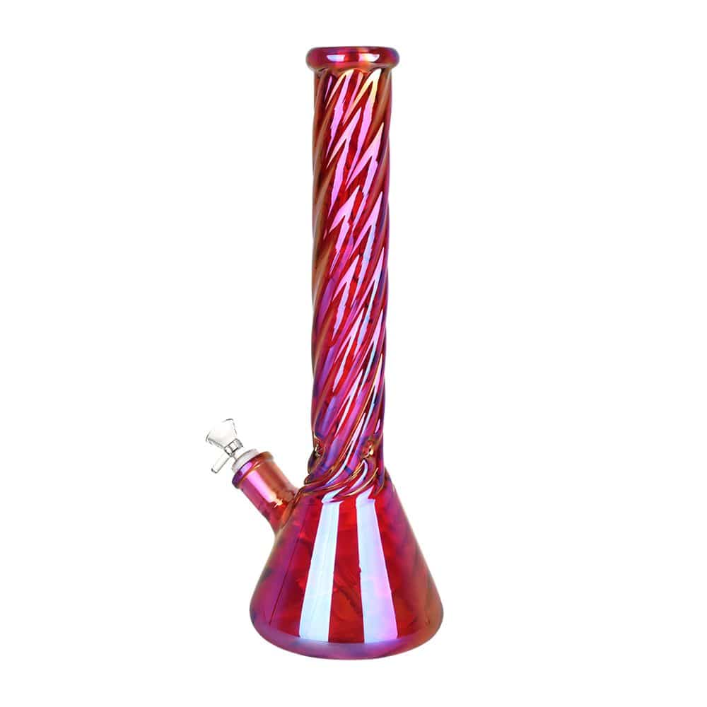 Red Spiral Neck Glass Beaker Water Pipe | 14mm F - Discreet Smoker