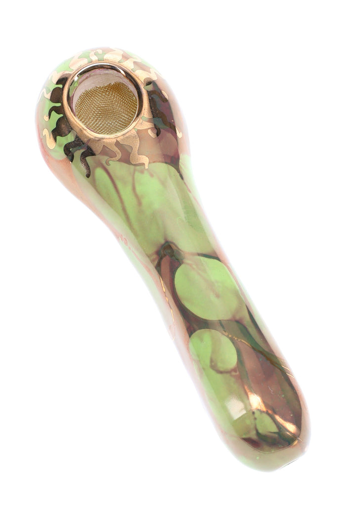 Ancient Creations Ceramics 4″ Ceramic Spoon Hand Pipe – Brass Screen – US-Made, Apple Green