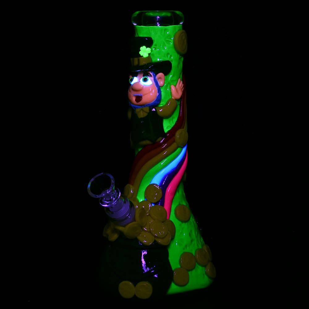 St. Patrick's Day Pot of Gold Glow In The Dark Water Pipe - 10" / 14mm F - Discreet Smoker