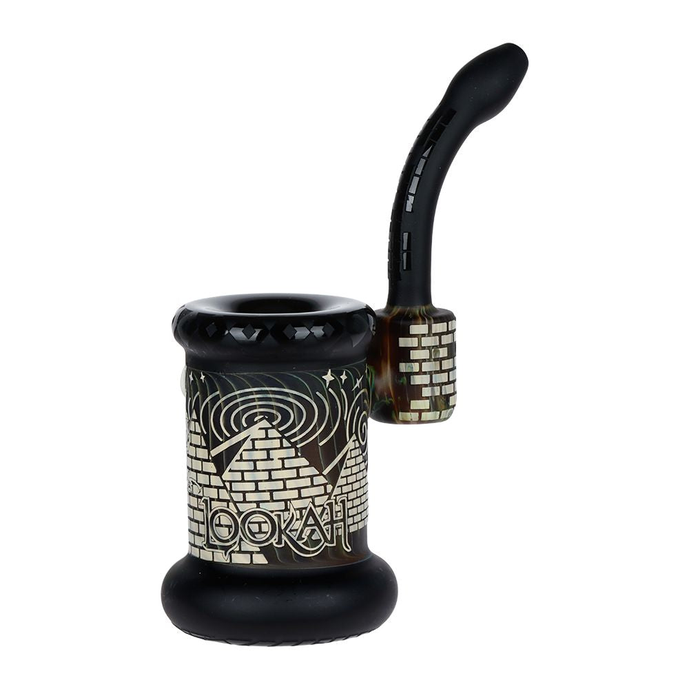 Lookah Glass Sacred Pyramid Black Etched Bubbler - 6" - Discreet Smoker