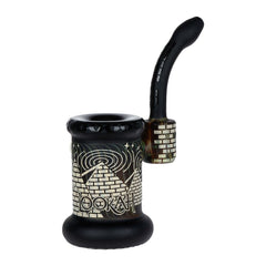 Lookah Glass Sacred Pyramid Black Etched Bubbler - 6" - Discreet Smoker