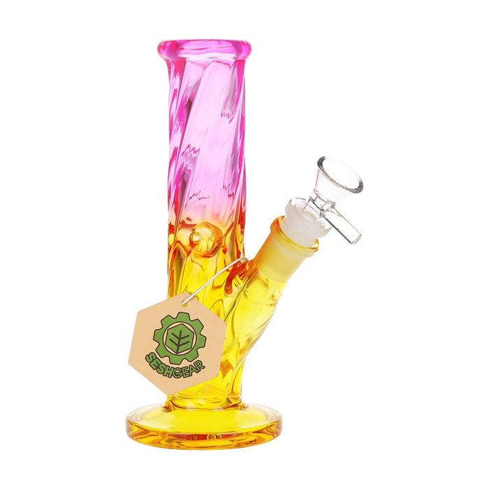 SeshGear Twist Ombre Straight Tube Glass Water Pipe | 7.75" | 14mm F, Pink / Yellow