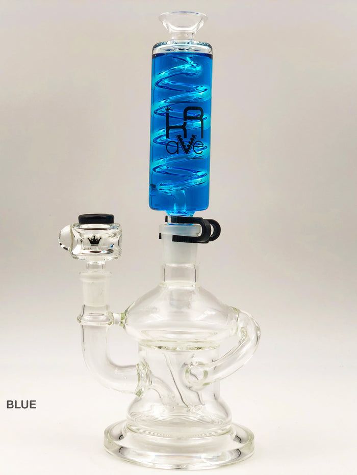 Krave Glass Freezable Recycler Bong, Blue