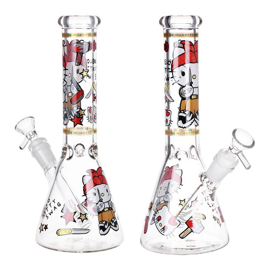 Gangster Cat Beaker Glass Water Pipe - 10" / 14mm F - Discreet Smoker