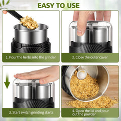 Hermolante Herb Grinder, Electric Spice Grinder, Press-Down Lid Starts