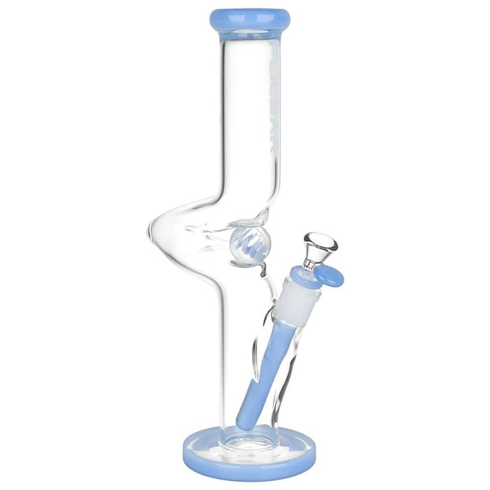 Pulsar Kinked Marble Straight Tube Glass Water Pipe - 12.75" / 14mm F, Blue