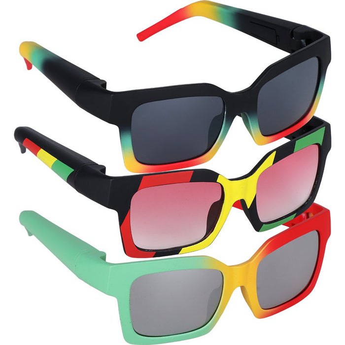 Square Frame Sunglasses with Hidden Storage, Rasta (Random Design)