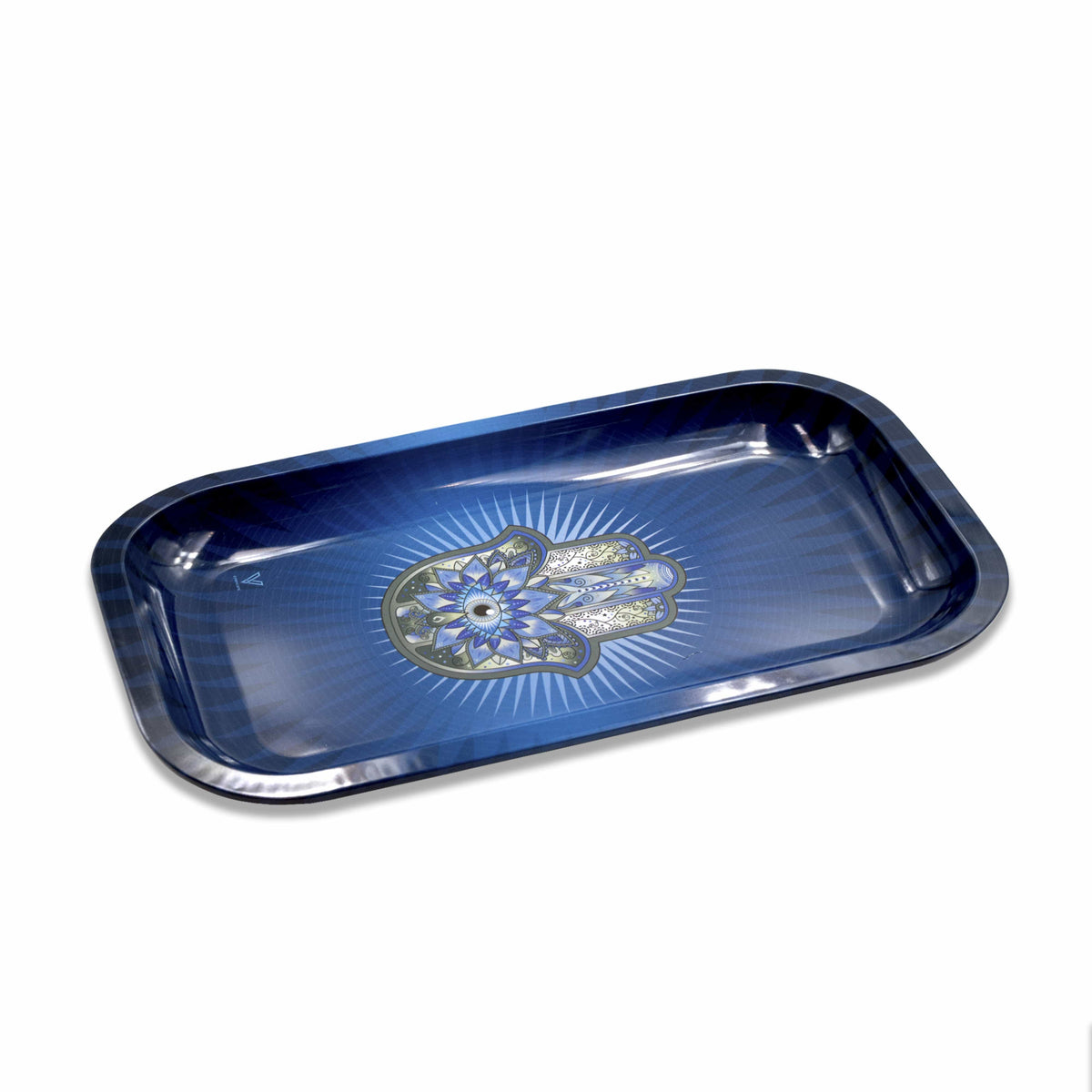 Hamsa Blue Metal Rollin' Tray - Discreet Smoker