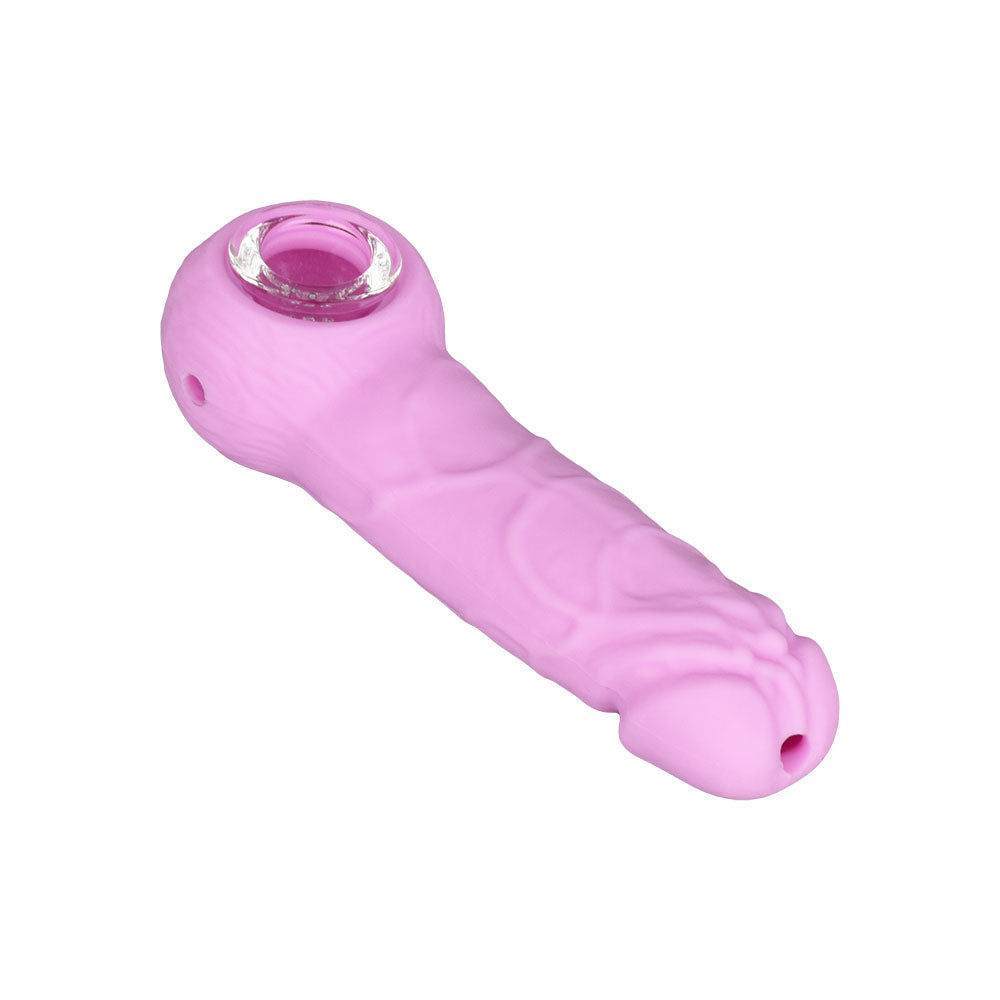 Dick Energy Silicone Hand Pipe w/ Glass Bowl - 5.25" / Colors Vary