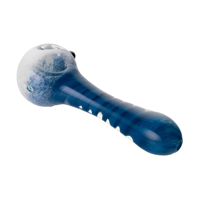 Human Grade IO Twist Spoon Pipe, White Frit with Blue