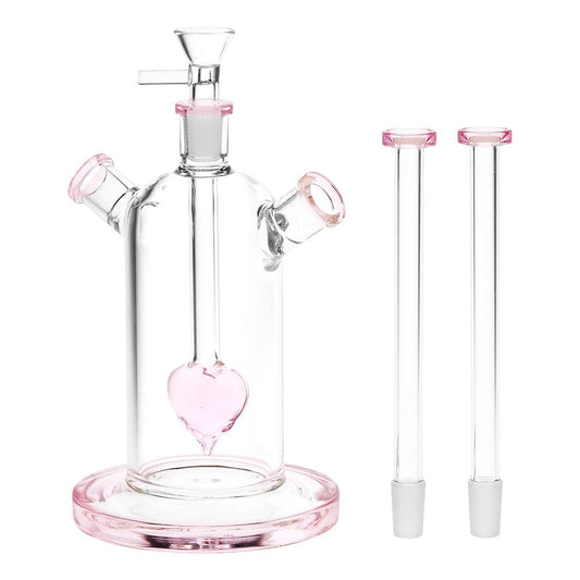 Date Night Heart Perc Dual Neck Glass Water Pipe - 7" / 14mm F - Discreet Smoker