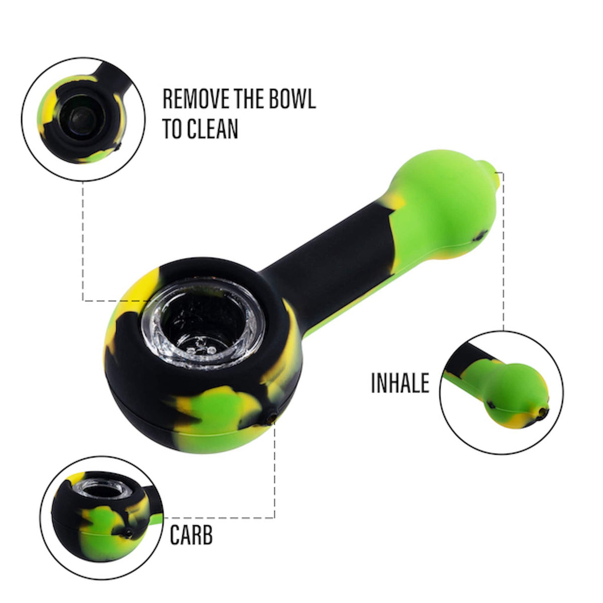 Silicone Spoon Pipe with Glass Bowl from 3 Gates Global - Discreet Smoker