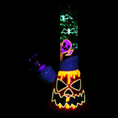 Bats 'n' Ghouls Jack-O-Lantern Glow in Dark Glass Water Pipe - 10" / 14mm F - Discreet Smoker