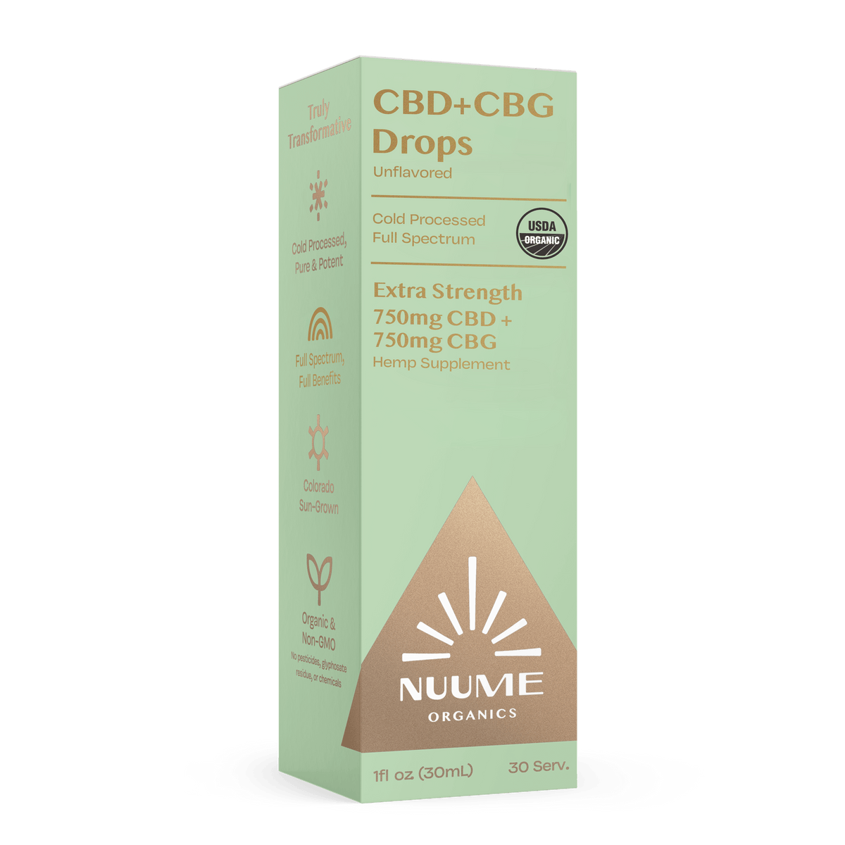 Organic CBG+CBD Drops Unflavored - Extra Strength 750mg+750mg - Discreet Smoker