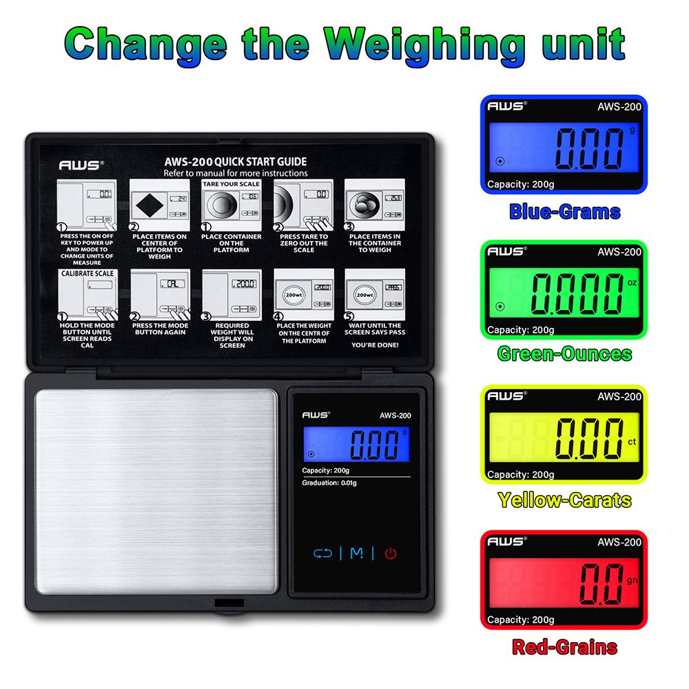 AWS Digital Pocket Scale Series - 200g x 0.01g / Black - Discreet Smoker