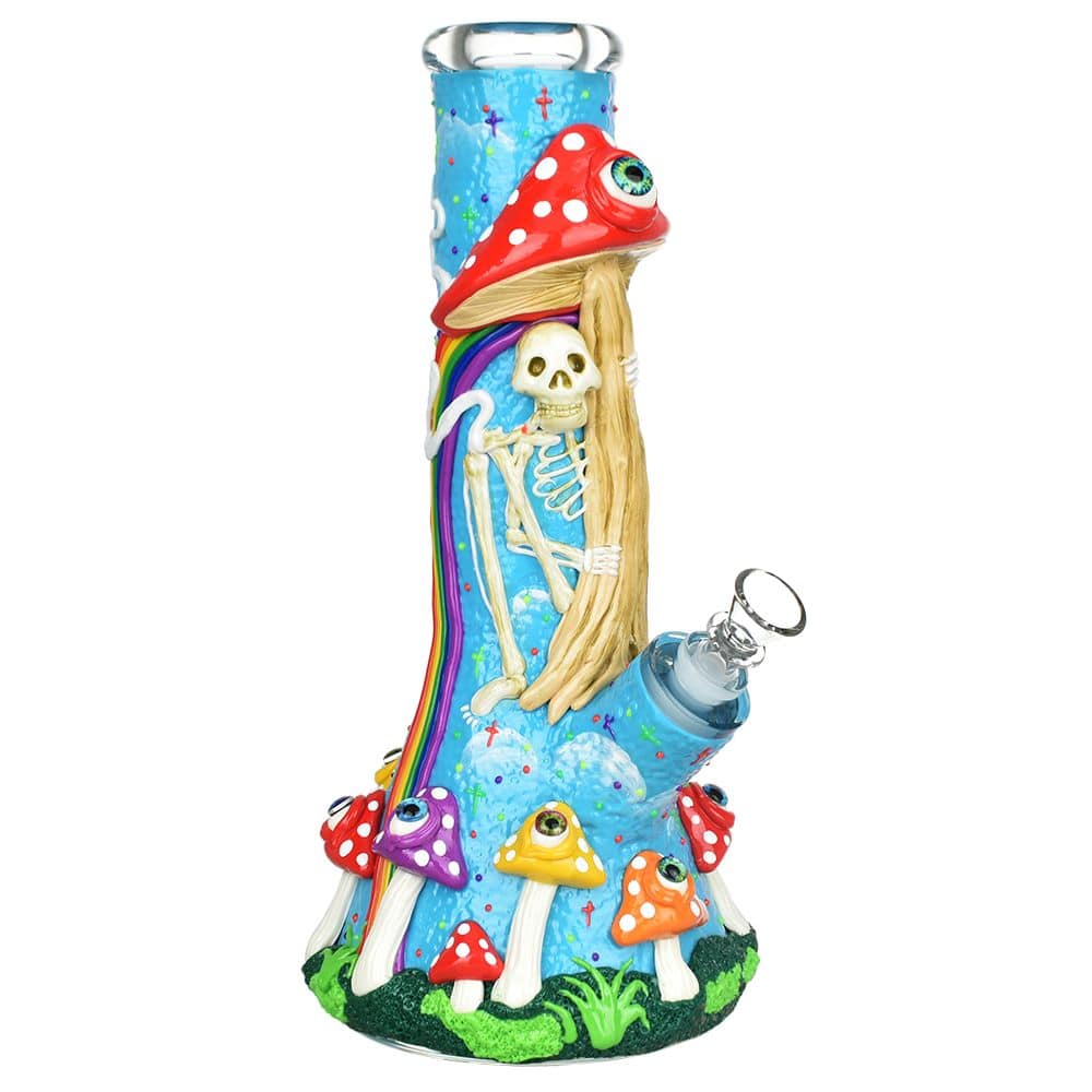 Sneaky Skeleton And Watchful Fungi Glow In Dark Beaker Water Pipe-12.5" / 14mm F - Discreet Smoker