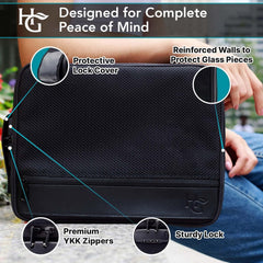 Herb Guard Large Smell Proof Bag & Case with Combination Lock (Holds up to 3 Ounces) - Includes YKK Zippers, 50Ml Smell Proof Container and Jar, Built in Tray & Travel Bags (Black)