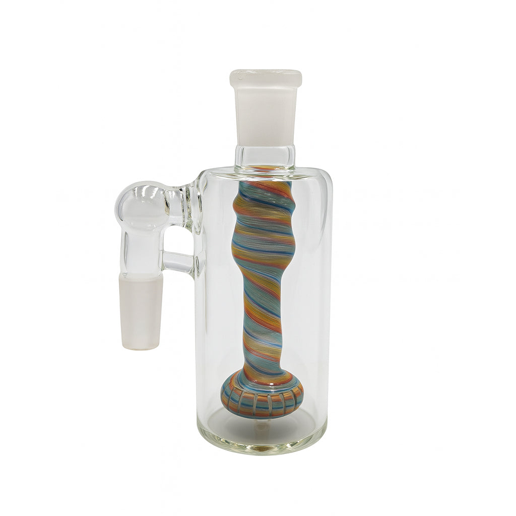 Colorful Swirl Handblown Glass Showerhead Perc Ash Catcher - Discreet Smoker