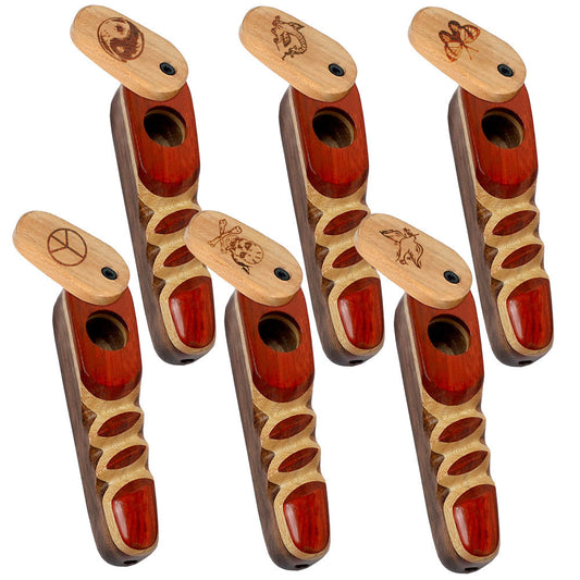 Wood Spoon Pipe w/ Engraved Swivel Lid - 3.75" / Styles Vary - Discreet Smoker