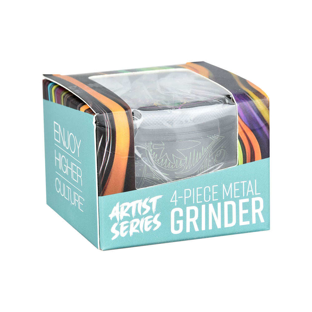 Pulsar Design Series Grinder with Side Art - Hemp Mandala / 4pc / 2.5" - Discreet Smoker