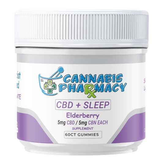 Cannabis Pharmacy | Sleep Light Gummies | 5mg CBN + 5mg CBD + 2.5mg Melatonin - Elderberry - 60ct - Discreet Smoker