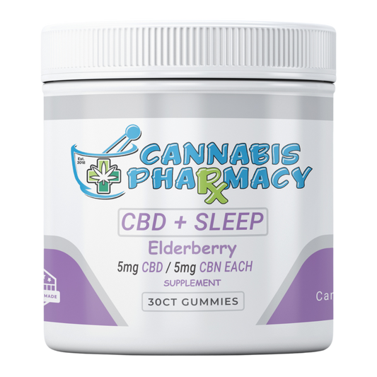 Cannabis Pharmacy | Sleep Light Gummies | 5mg CBN + 5mg CBD + 2.5mg Melatonin - Elderberry - 30ct - Discreet Smoker