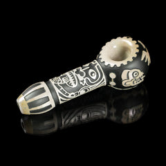 Maya Face in Color Black Frit Hand Pipe - Discreet Smoker