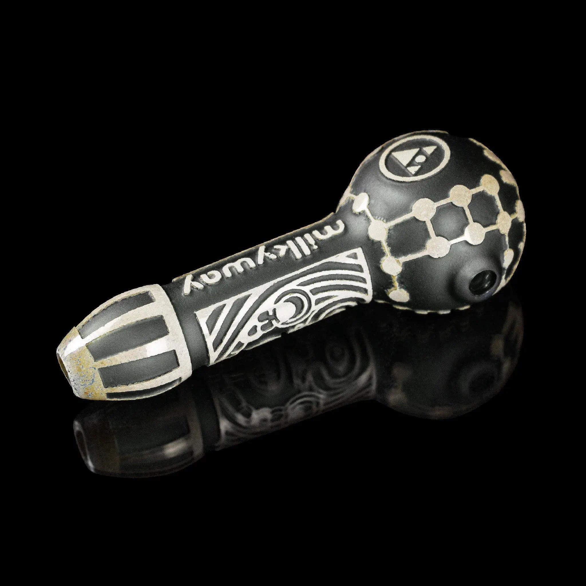 Maya Face in Color Black Frit Hand Pipe - Discreet Smoker