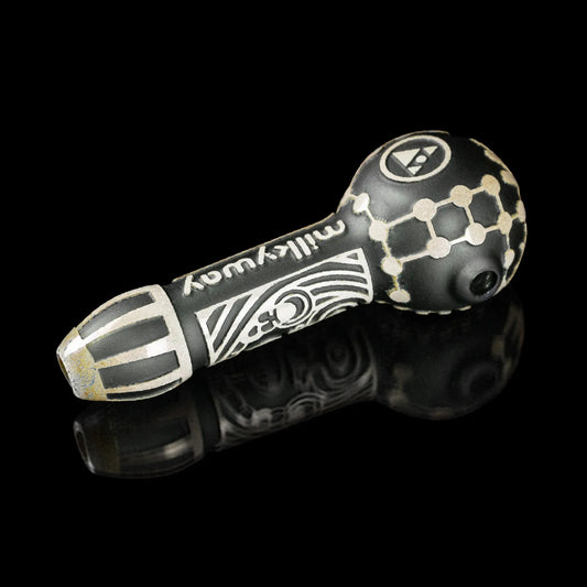 Maya Face in Color Black Frit Hand Pipe - Discreet Smoker