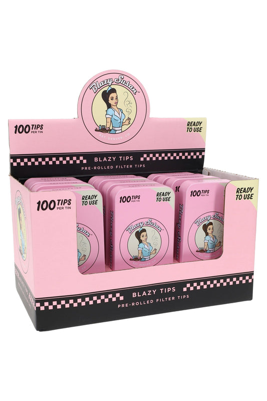 Blazy Susan Pre-Rolled Filter Tips – Pink – 100/Tin – 12-Count Display - Discreet Smoker