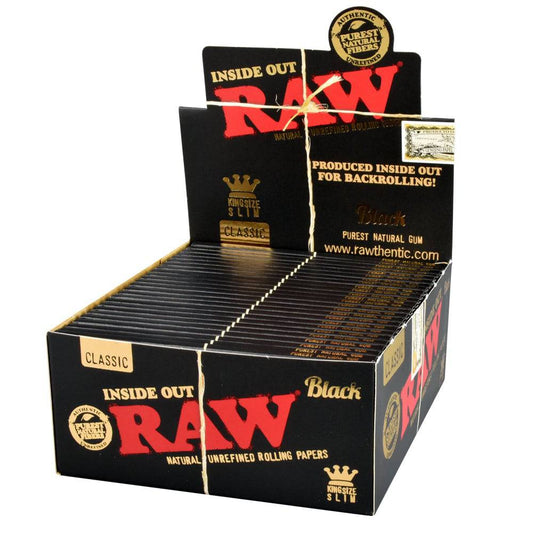 RAW Black Classic Inside Out Rolling Papers | King Size Slim | 50pk Display - Discreet Smoker
