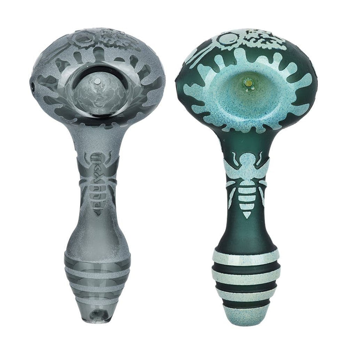 Milkyway Bee Hive Sandblasted Glass Spoon Pipe | 4.5", Green & Silver Frit