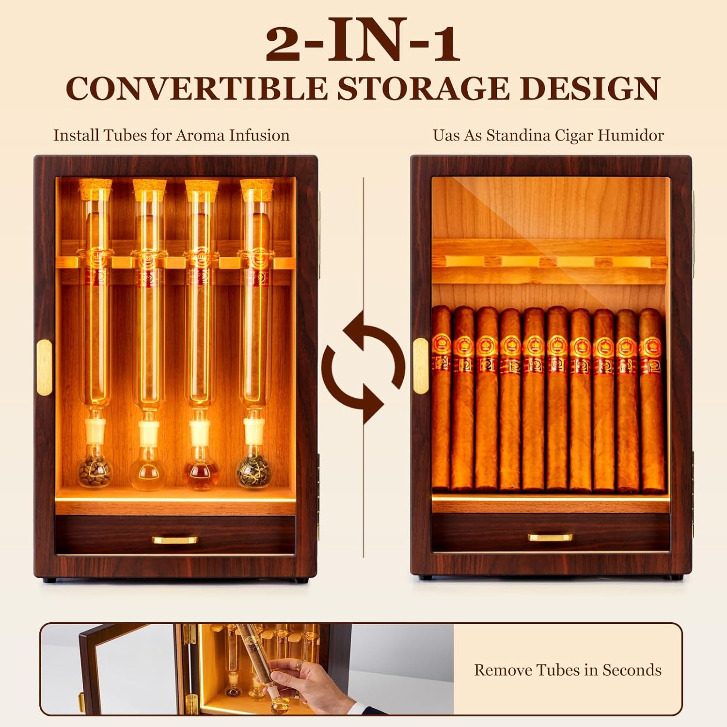 Cigar Flavoring Humidor, 4-Count, Spanish Cedar and Glass Tube Gift