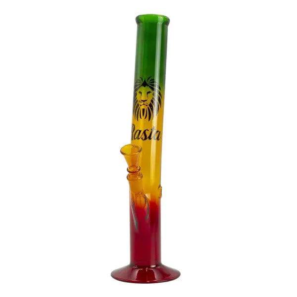 13.5" Rasta Colored Glass Water Pipe w/ Lion Logo - Discreet Smoker