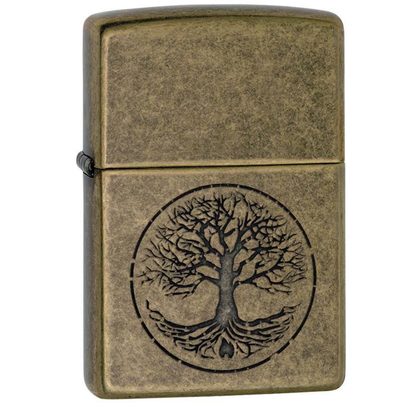 Zippo Lighter | Lustre Tree of Life | Antique Brass - Discreet Smoker