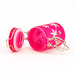 AIRTIGHT GLASS SILVER LEAVES STASH JAR WITH CLAMP LID - Discreet Smoker