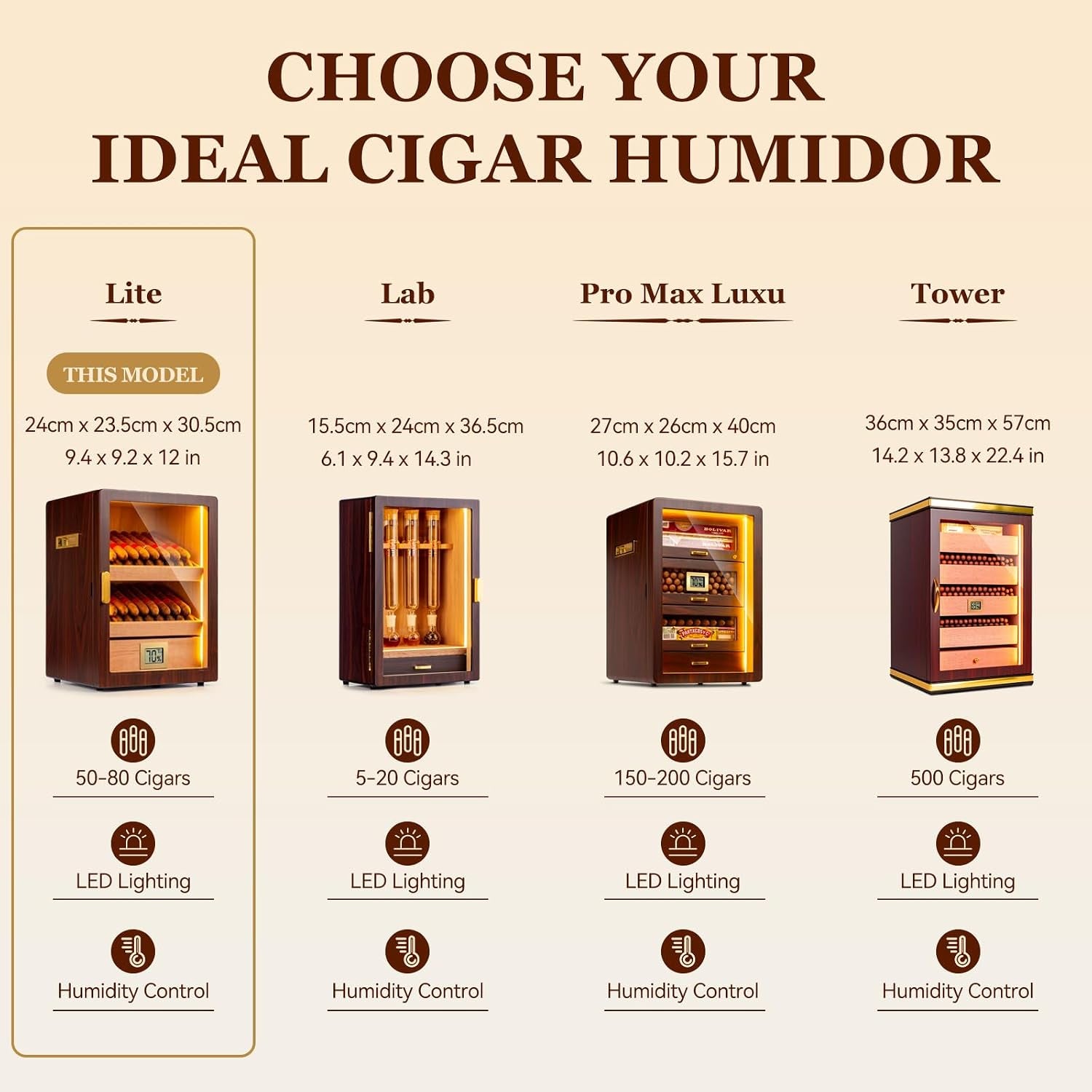 60-100 Count Cigar Humidor Cabinet with LED and Digital Hygrometer